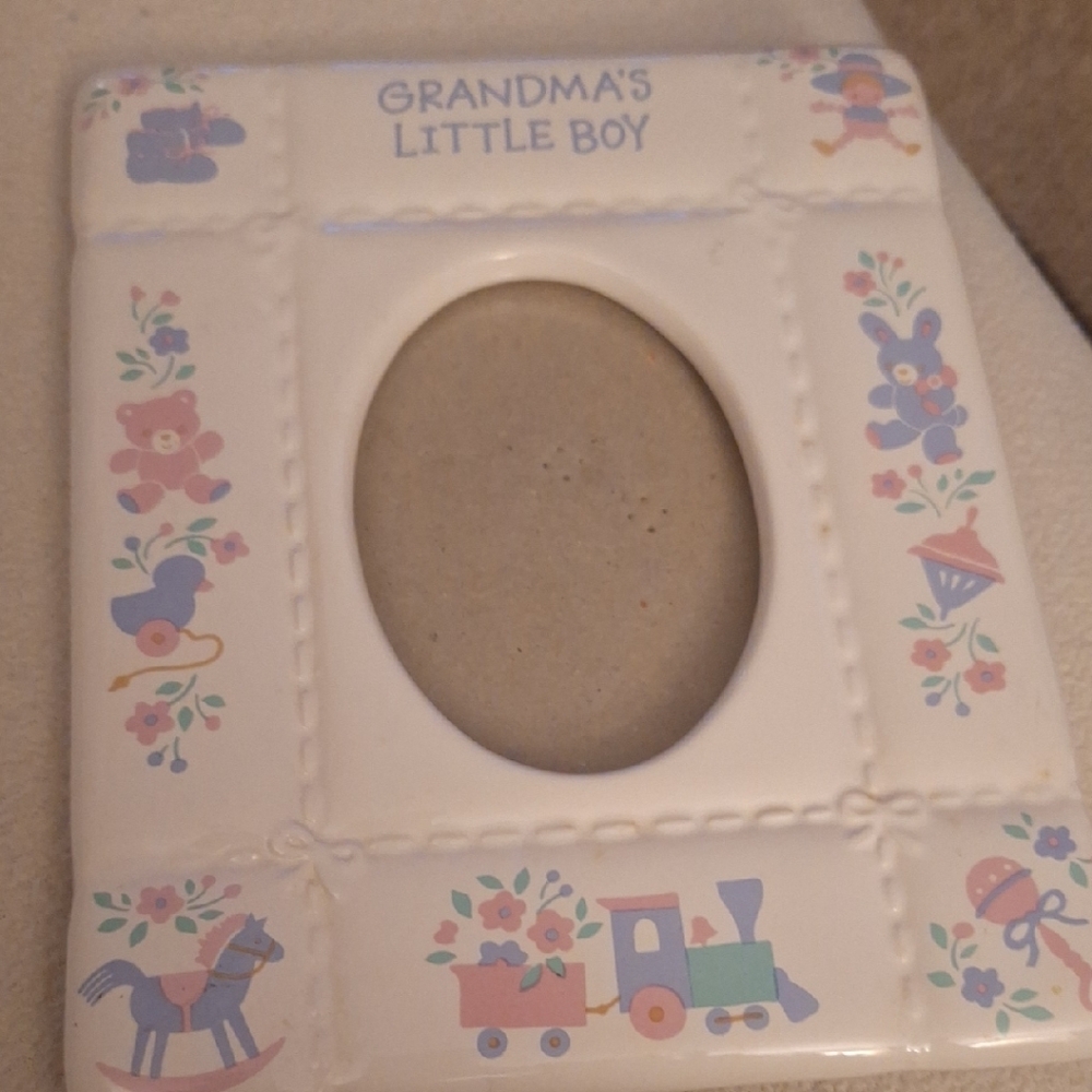 "Grandma's Little Boy" White Ceramic Baby Photo Frame